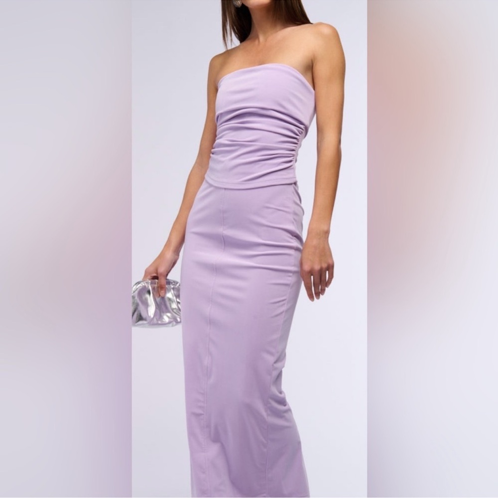 AKIRA Strapless Lilac Ruched Maxi Skirt Set